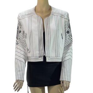 Nygard Womens Aztec Pattern White & Black Cropped Jacket Size L
